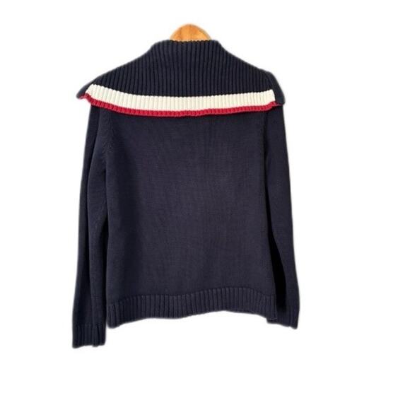 Y2K Tommy Hilfiger Navy Cable Knit Zip Cotton Sweater Preppy Academia Size L - Picture 6 of 15